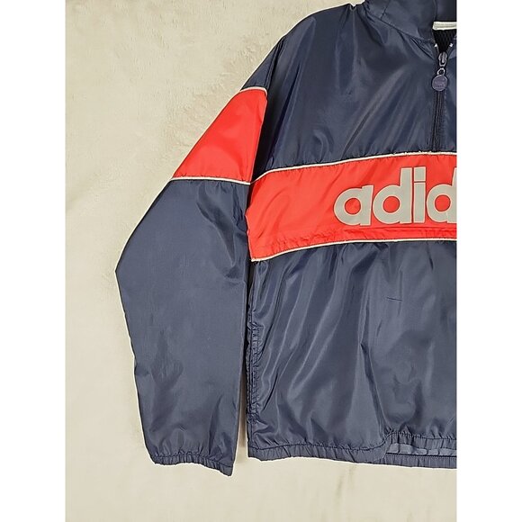 Vintage 90s Adidas Windbreaker Jacket Small Nylon 1/4 Zip Reflective Blue Red - Picture 2 of 16